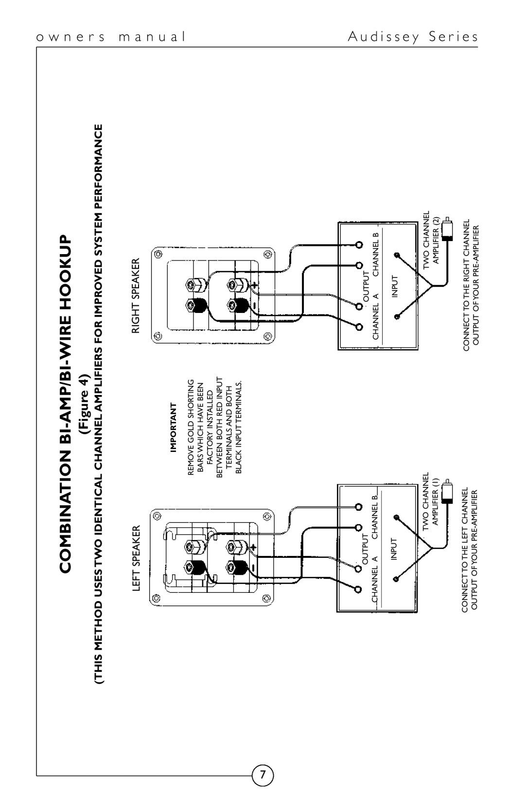 Energy Speaker Systems Audissey Series owner manual Combination BI-AMP/BI-WIRE Hookup 