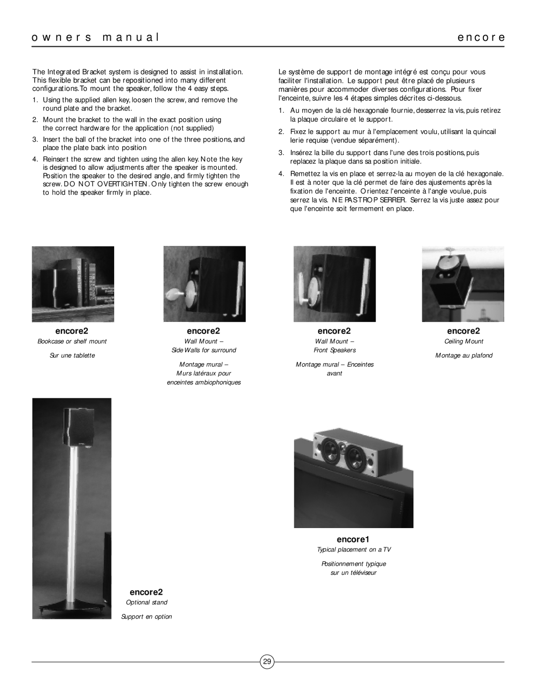 Energy Speaker Systems MUSICAL TRUTHTM owner manual Encore2 