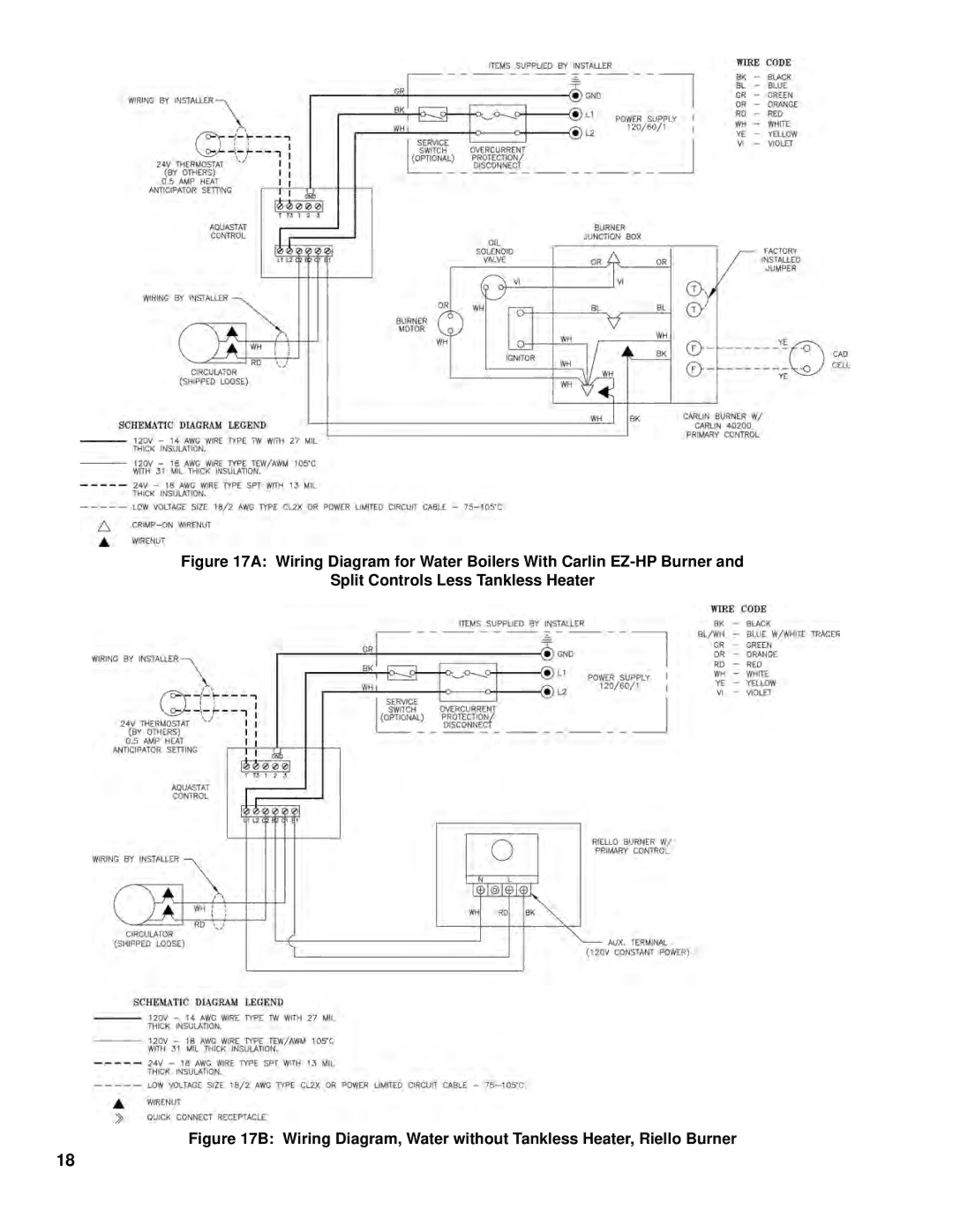 Energy Tech Laboratories CL Series, 40 Series, F3, F5 manual Wiring Diagram, Water without Tankless Heater, Riello Burner 