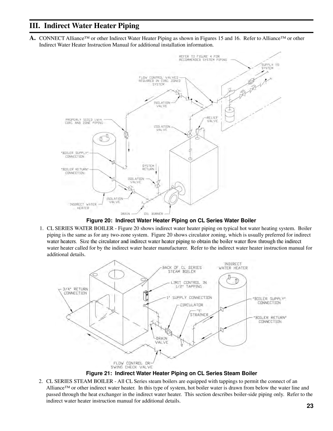 Energy Tech Laboratories F5, F3 III. Indirect Water Heater Piping, Indirect Water Heater Piping on CL Series Water Boiler 