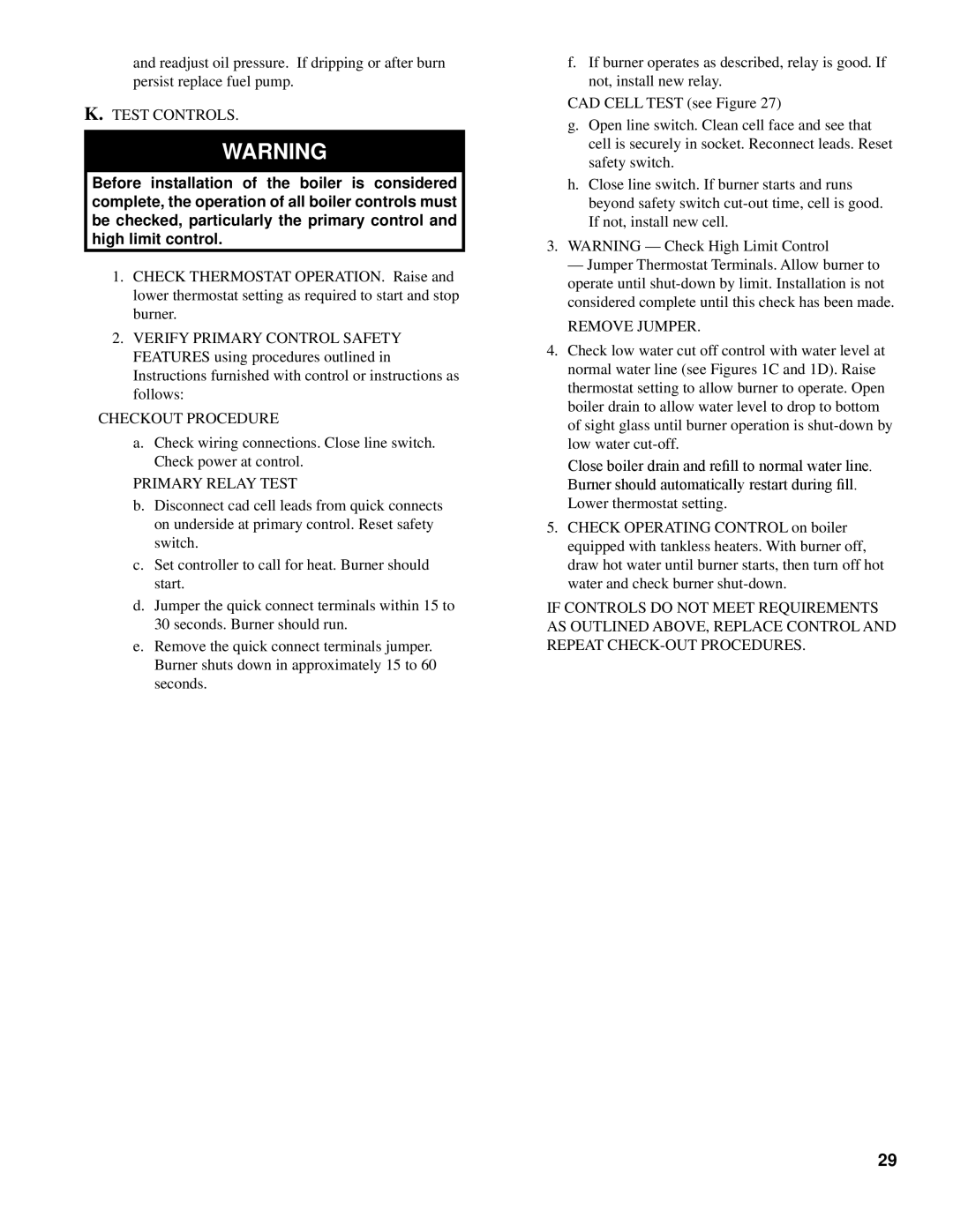 Energy Tech Laboratories F3, 40 Series, CL Series, F5 Test Controls, Checkout Procedure, Primary Relay Test, Remove Jumper 