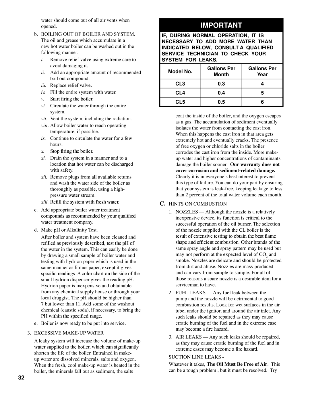 Energy Tech Laboratories 40 Series, F3, CL Series, F5 manual Excessive MAKE-UP Water, Hints on Combustion, Suction Line Leaks 