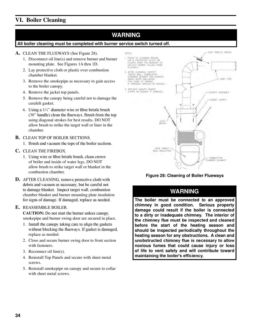 Energy Tech Laboratories CL Series VI. Boiler Cleaning, Clean TOP of Boiler Sections, Clean the Firebox, Reassemble Boiler 