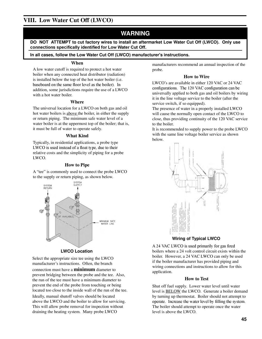 Energy Tech Laboratories F3, 40 Series, CL Series, F5 manual VIII. Low Water Cut Off Lwco, When 