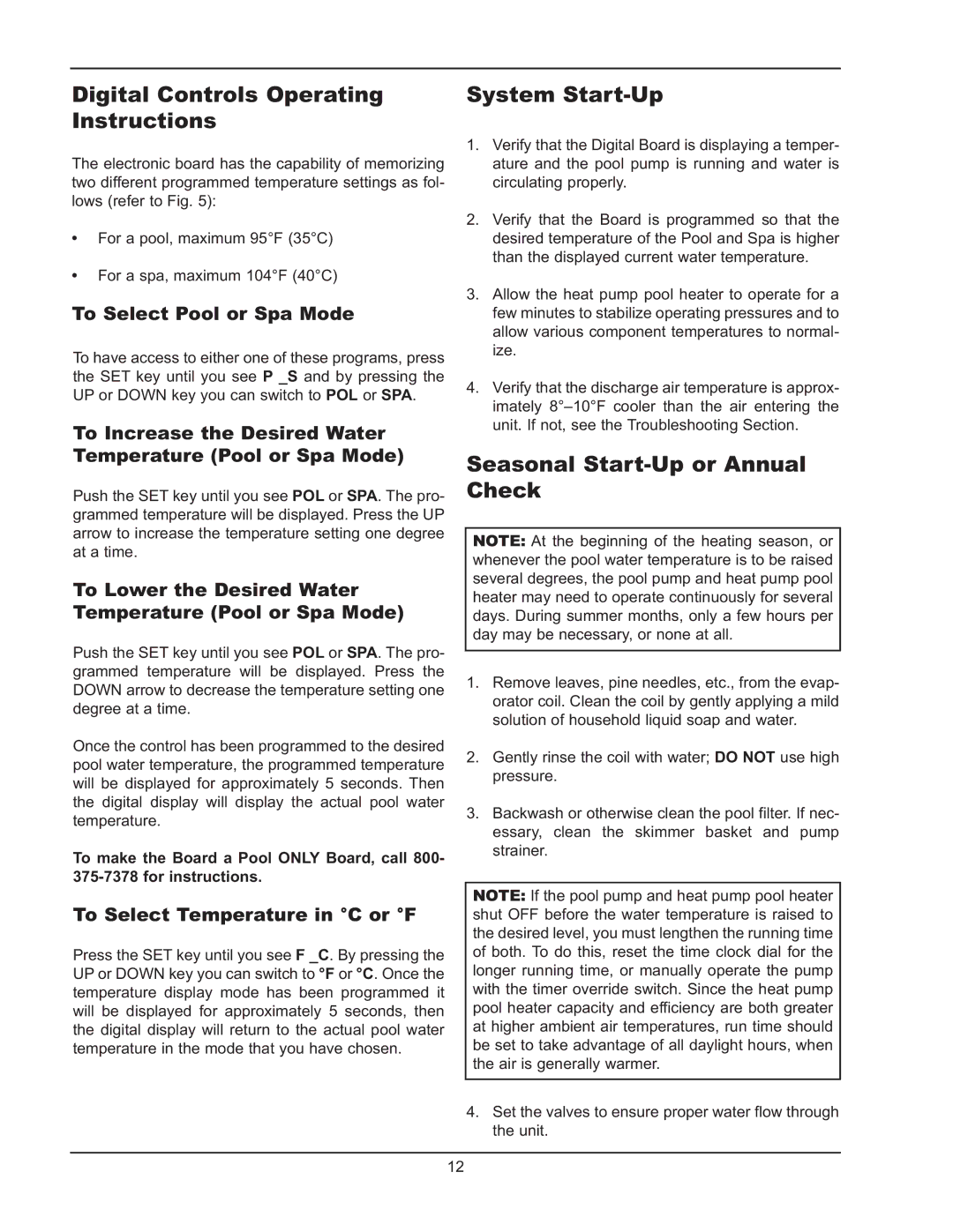 Energy Tech Laboratories 8320, 6310, 5310 Digital Controls Operating Instructions, Seasonal Start-Up or Annual Check 