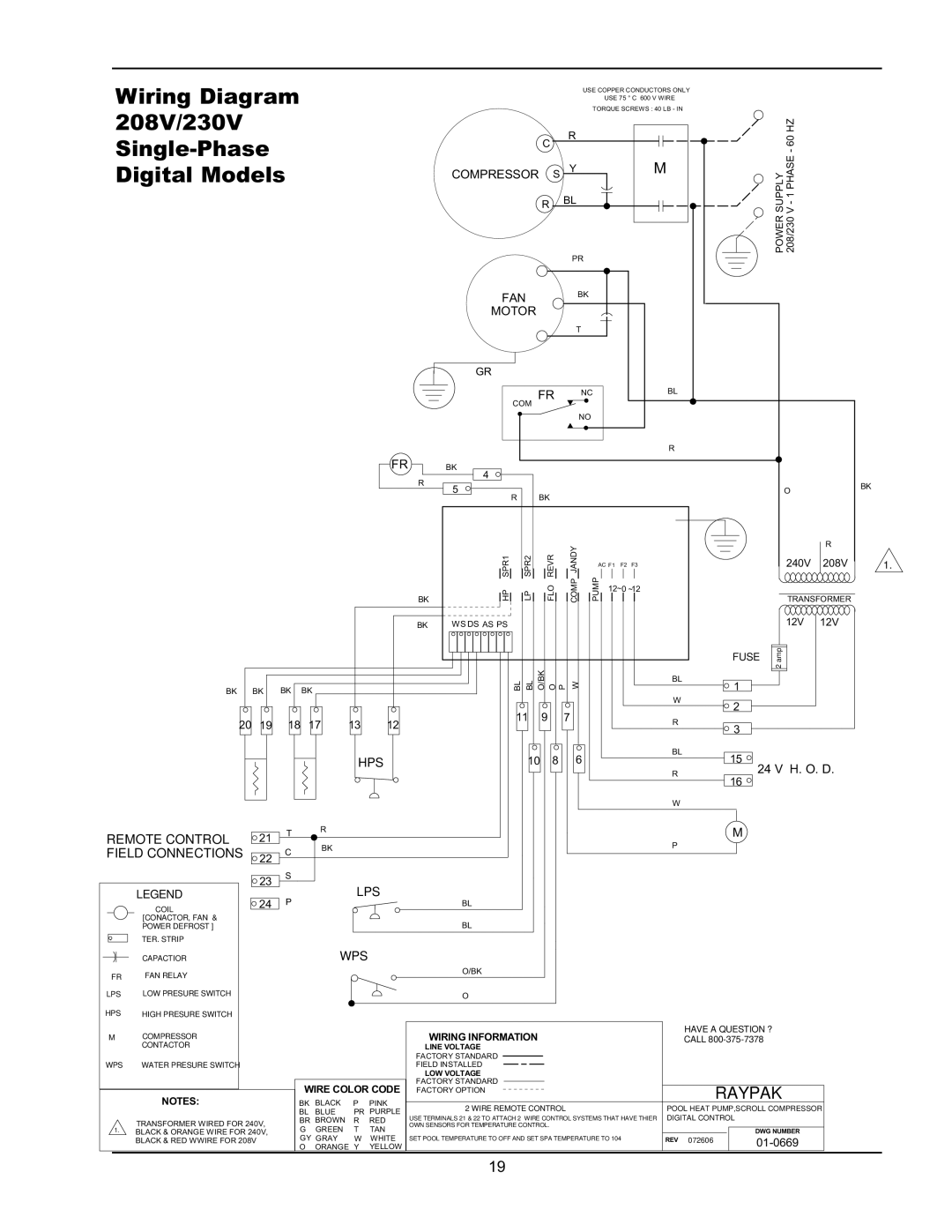 Energy Tech Laboratories 6310, 8320, 5310 Wiring Diagram 208V/230V Single-Phase Digital Models, Compressor FAN Motor 