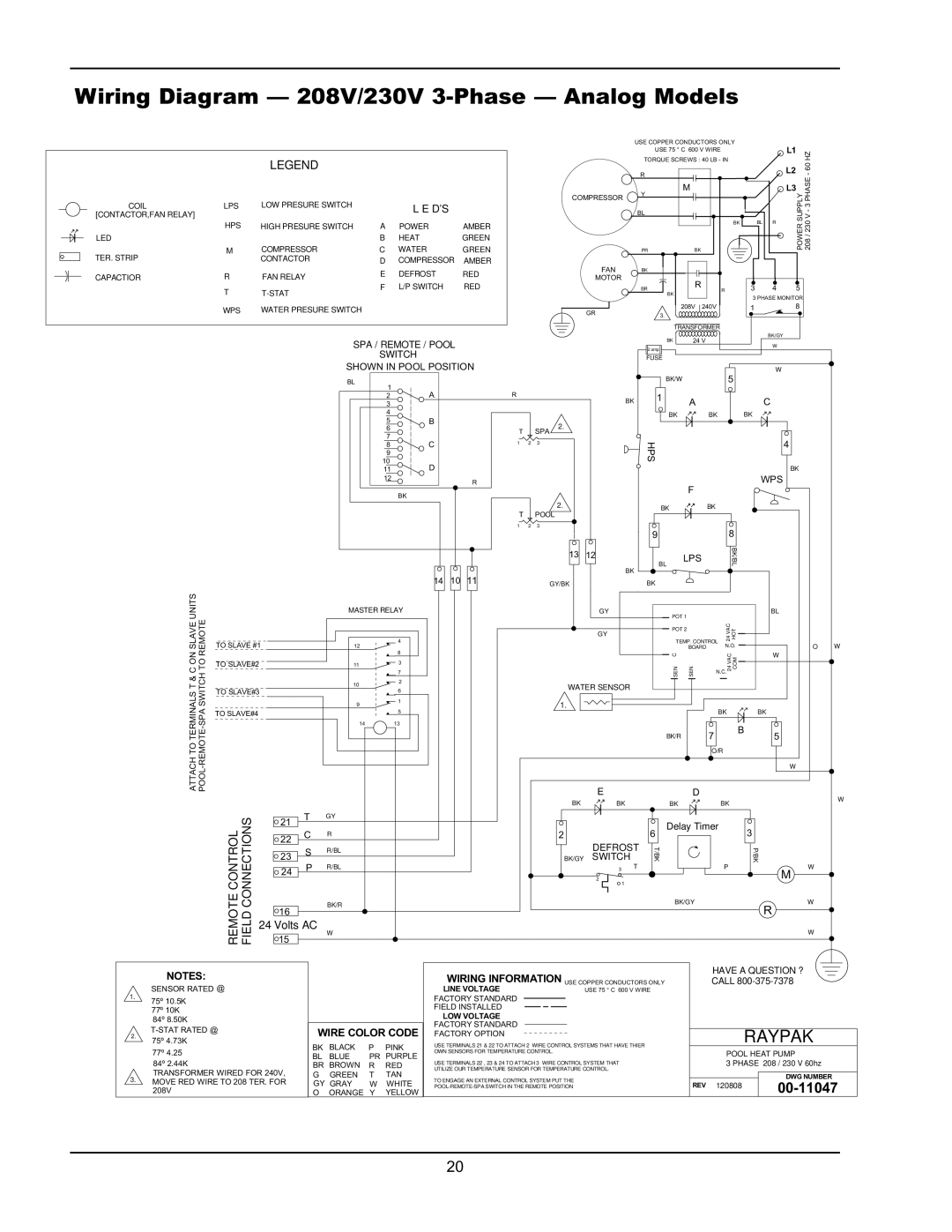 Energy Tech Laboratories 5310, 8320, 6310 Wiring Diagram 208V/230V 3-Phase Analog Models, SPA / Remote / Pool Switch 