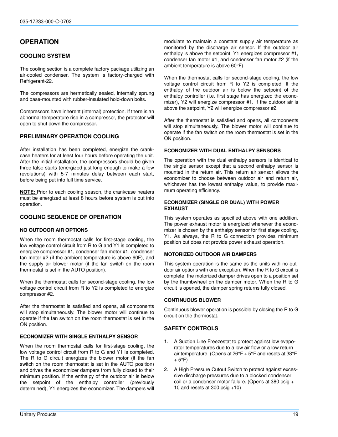 Energy Tech Laboratories DHG180, DHG240 Cooling System, Preliminary Operation Cooling, Cooling Sequence of Operation 