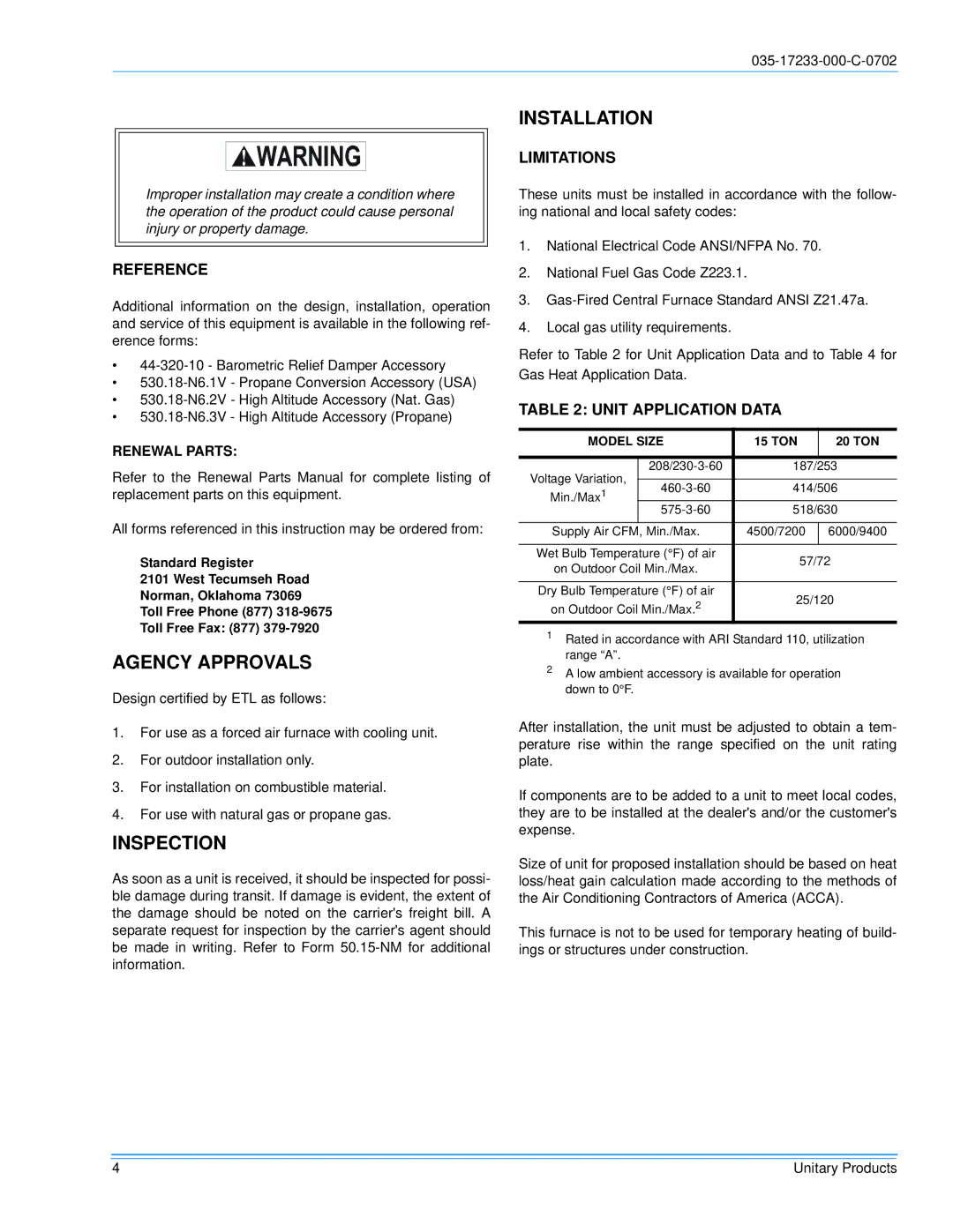 Energy Tech Laboratories DHG240, DHG180 installation instructions Agency Approvals, Inspection, Installation 