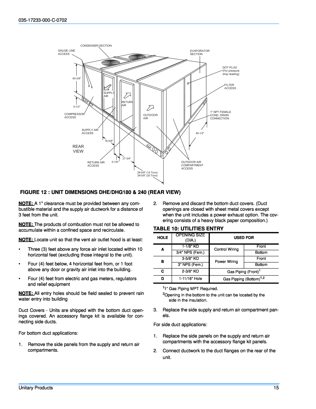 Energy Tech Laboratories DHG180, DHG240 installation instructions Utilities Entry 