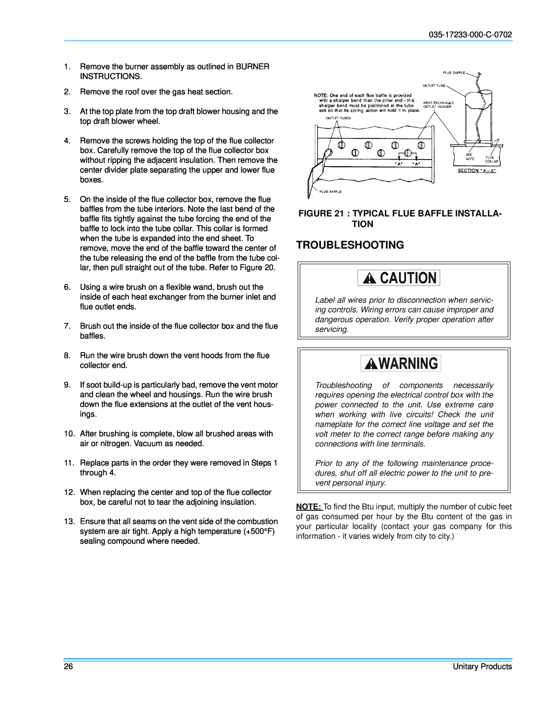 Energy Tech Laboratories DHG240, DHG180 installation instructions Troubleshooting, Typical Flue Baffle Installa- Tion 
