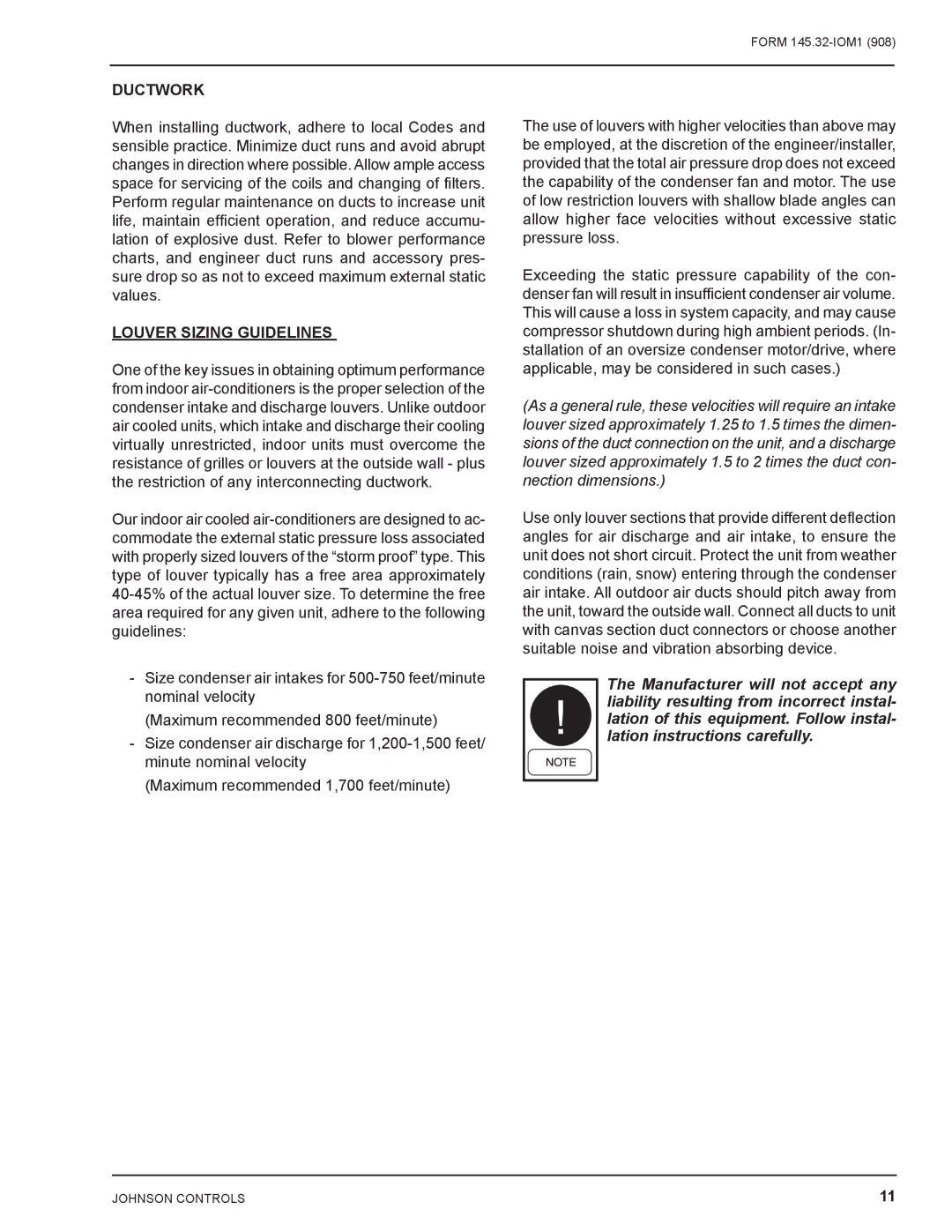 Energy Tech Laboratories DSH installation instructions Ductwork, Louver Sizing Guidelines 