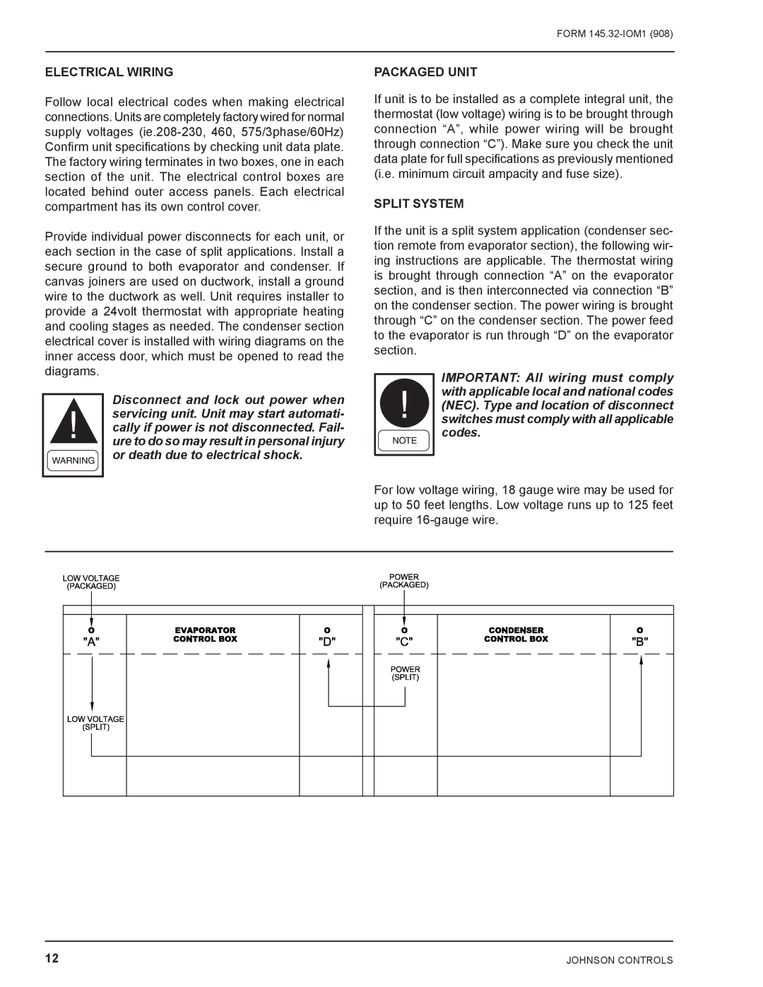 Energy Tech Laboratories DSH installation instructions Electrical Wiring, Packaged Unit, Split System 