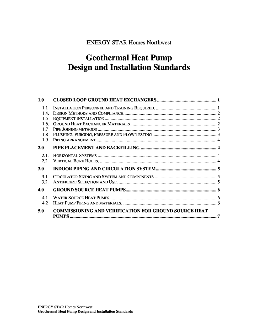 Energy Tech Laboratories Homes Northwest manual Geothermal Heat Pump, Design and Installation Standards 