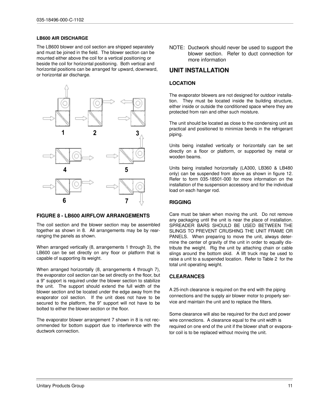 Energy Tech Laboratories LB480, LB360, LB300 installation manual Location, Rigging, Clearances, LB600 AIR Discharge 