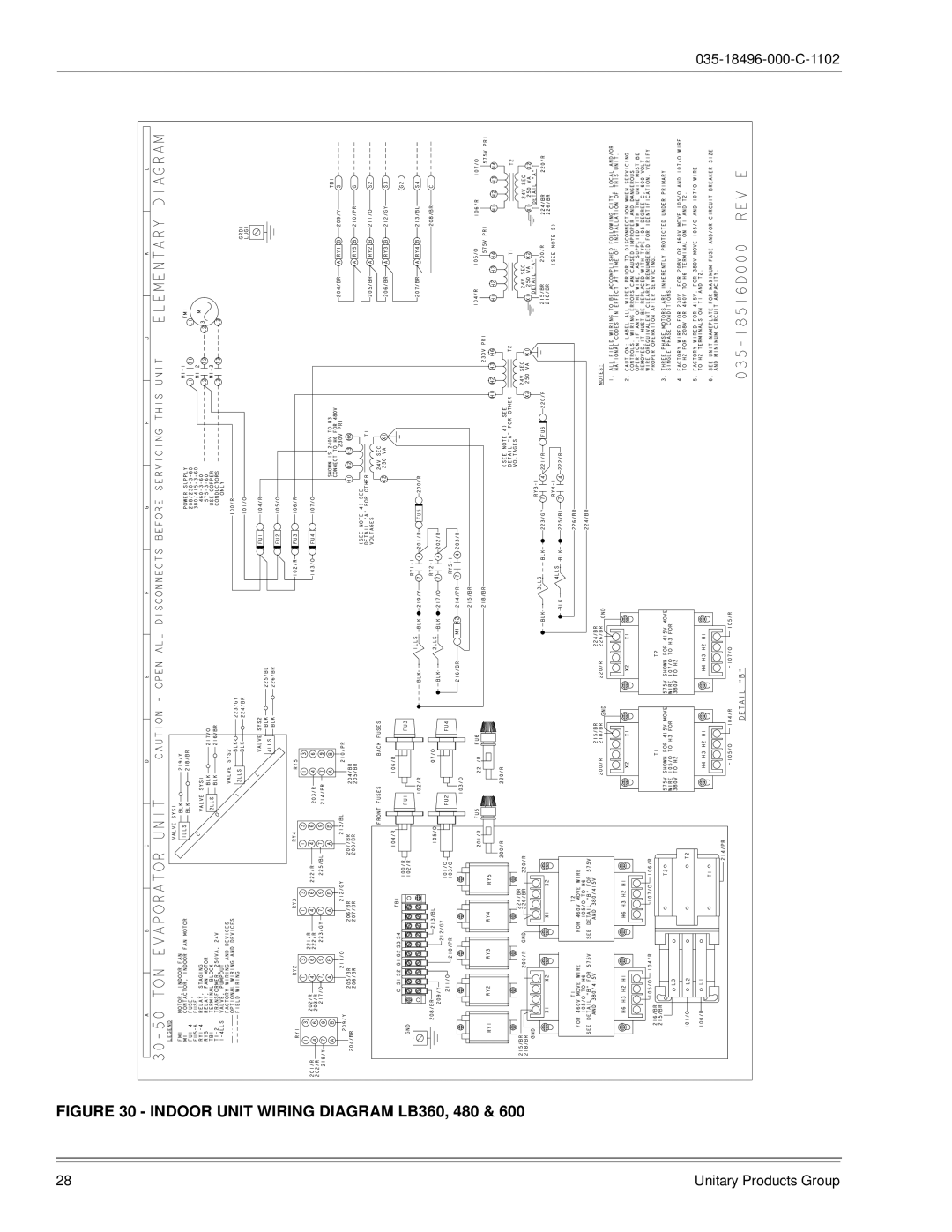 Energy Tech Laboratories LB480, LB300, LB600 installation manual Indoor Unit Wiring Diagram LB360, 480 