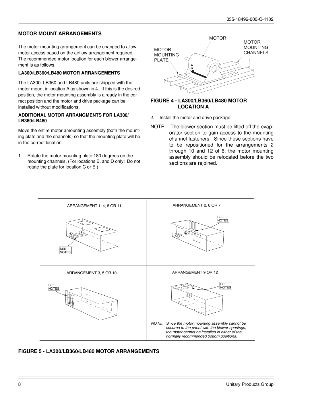 Energy Tech Laboratories LB300, LB600 Motor Mount Arrangements, Location a, LA300/LB360/LB480 Motor Arrangements 