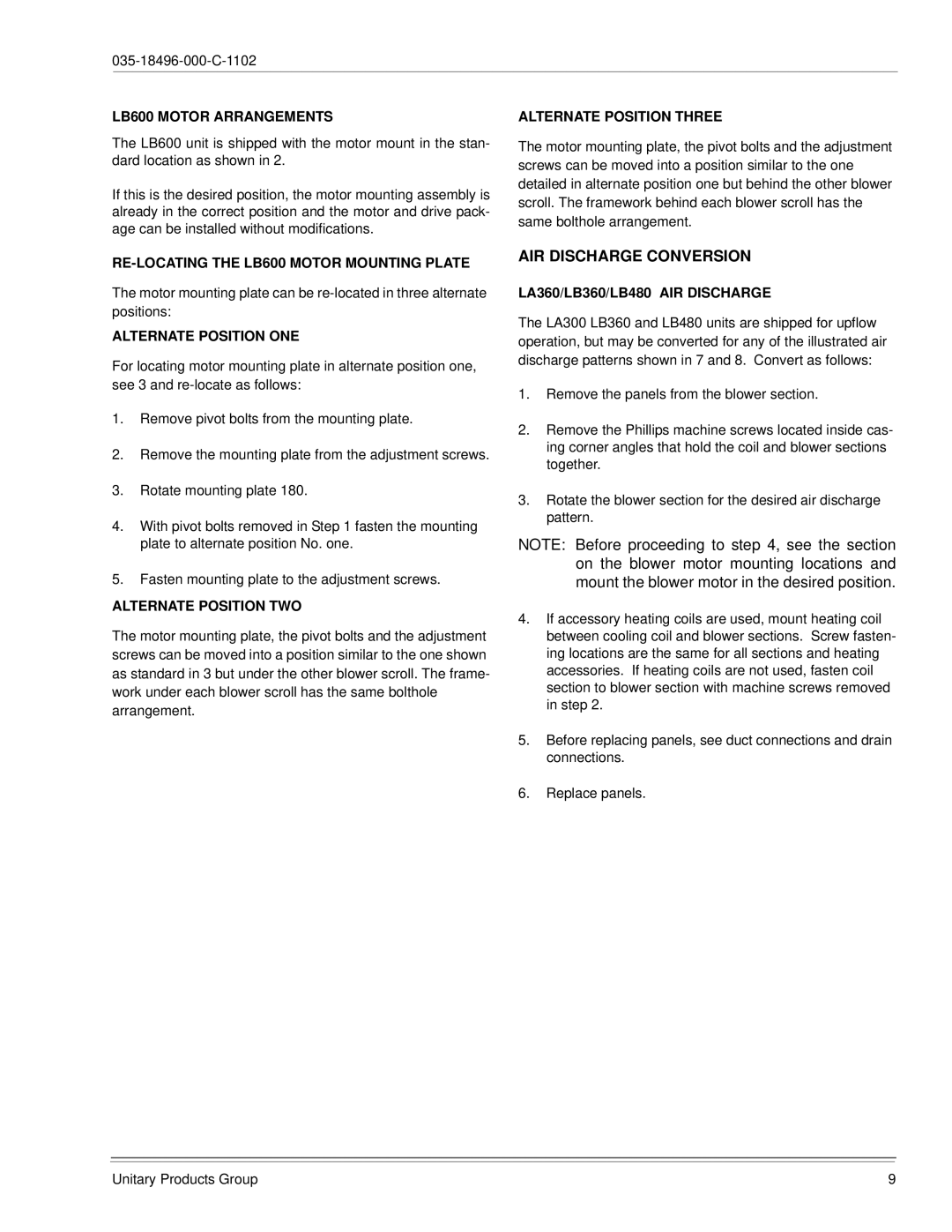 Energy Tech Laboratories LB360, LB480, LB300, LB600 installation manual AIR Discharge Conversion 