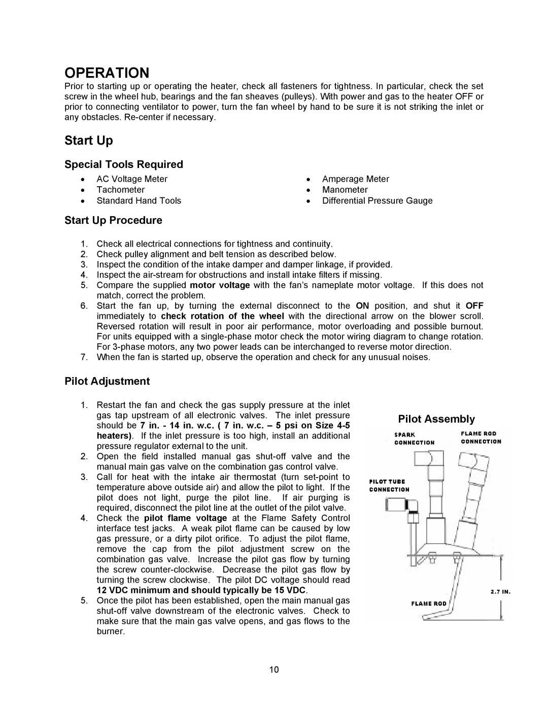 Energy Tech Laboratories Modular Direct Fired Heaters manual Operation, Start Up 