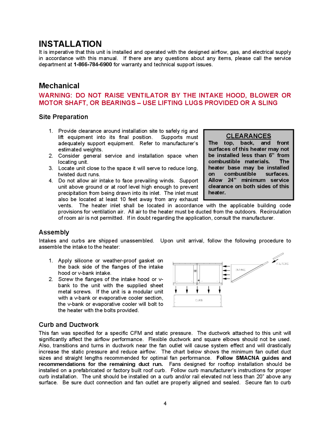 Energy Tech Laboratories Modular Direct Fired Heaters manual Installation, Mechanical, Site Preparation, Assembly 