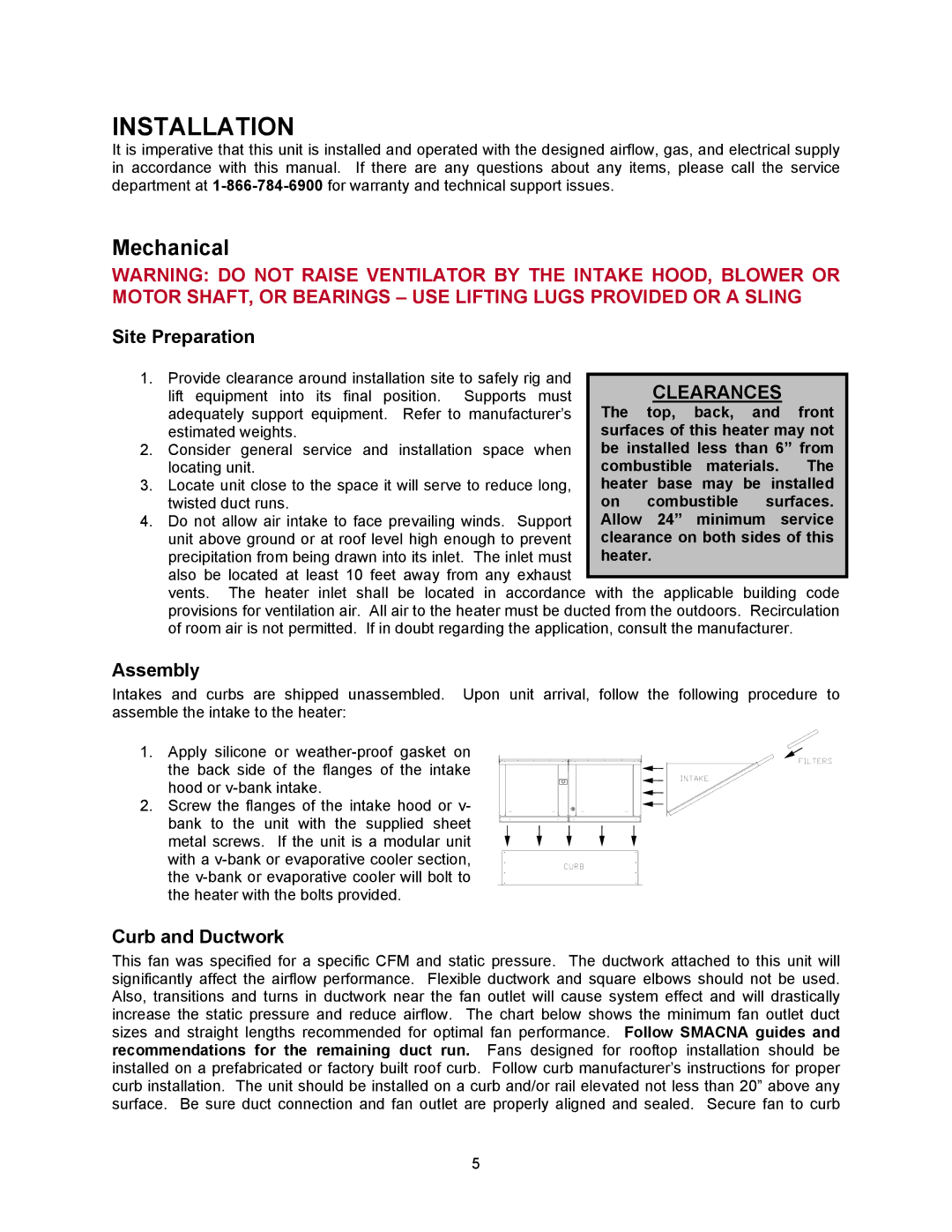 Energy Tech Laboratories MR212 manual Installation, Mechanical, Site Preparation, Assembly, Curb and Ductwork 