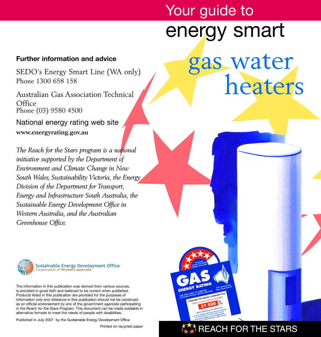 Energy Tech Laboratories SS120 brochure gas water heaters, energy smart, Your guide to, SEDO’s Energy Smart Line WA only 