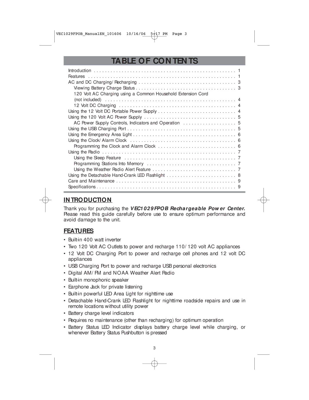 Energy Tech Laboratories VEC1029FPOB user manual Table of Contents 