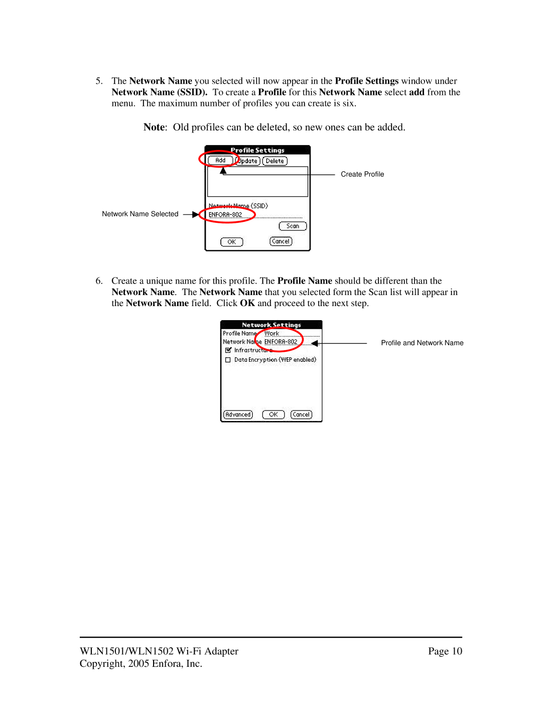 Enfora 600/650 manual Create Profile Network Name Selected 