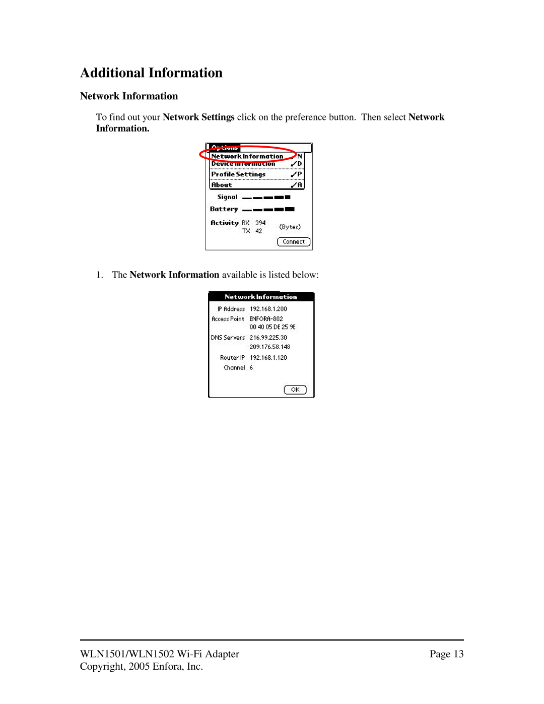 Enfora 600/650 manual Additional Information, Network Information 