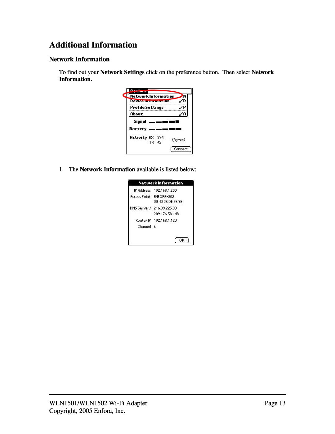 Enfora 600/650 manual Additional Information, Network Information 