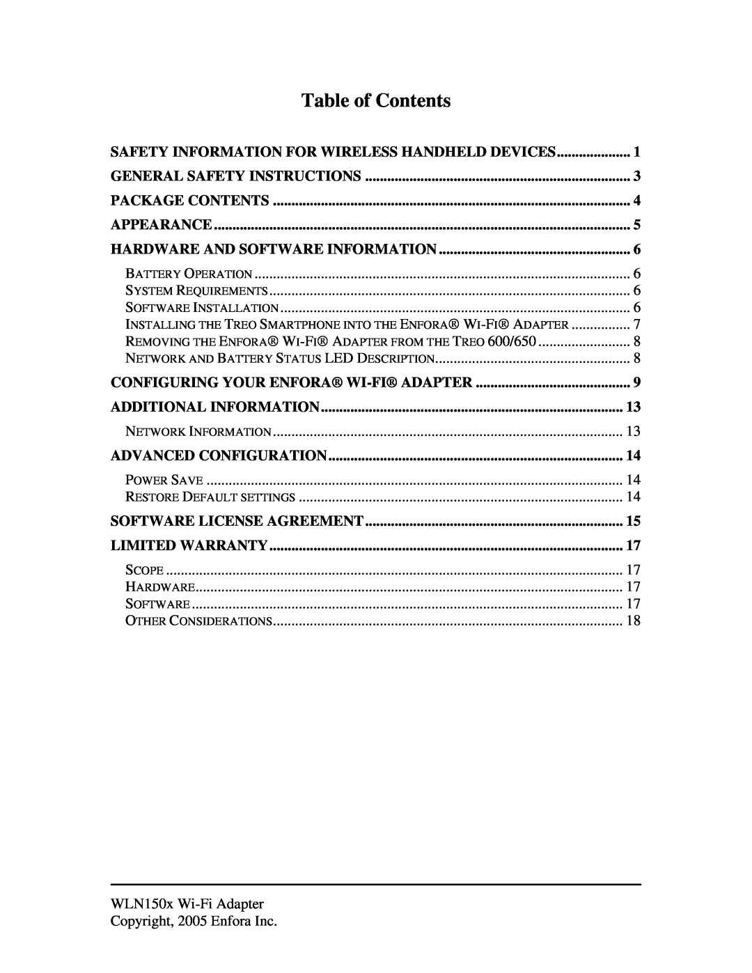 Enfora 600/650 manual Table of Contents 