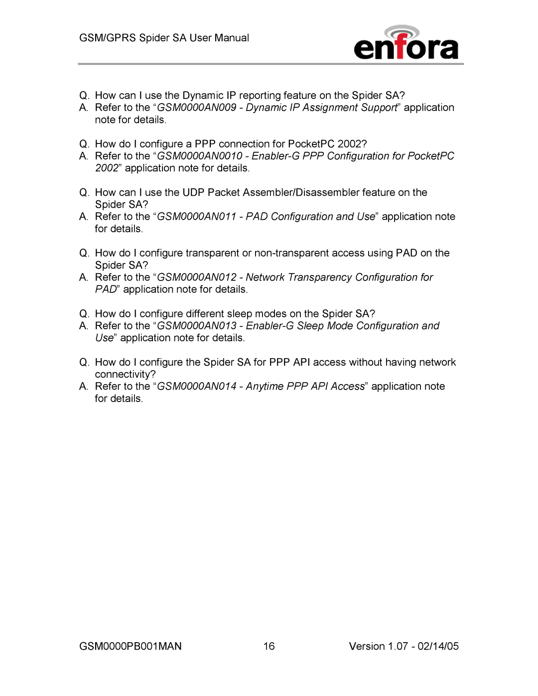 Enfora GPRS, GSM0000PB001MAN user manual How do I configure a PPP connection for PocketPC 2002? 