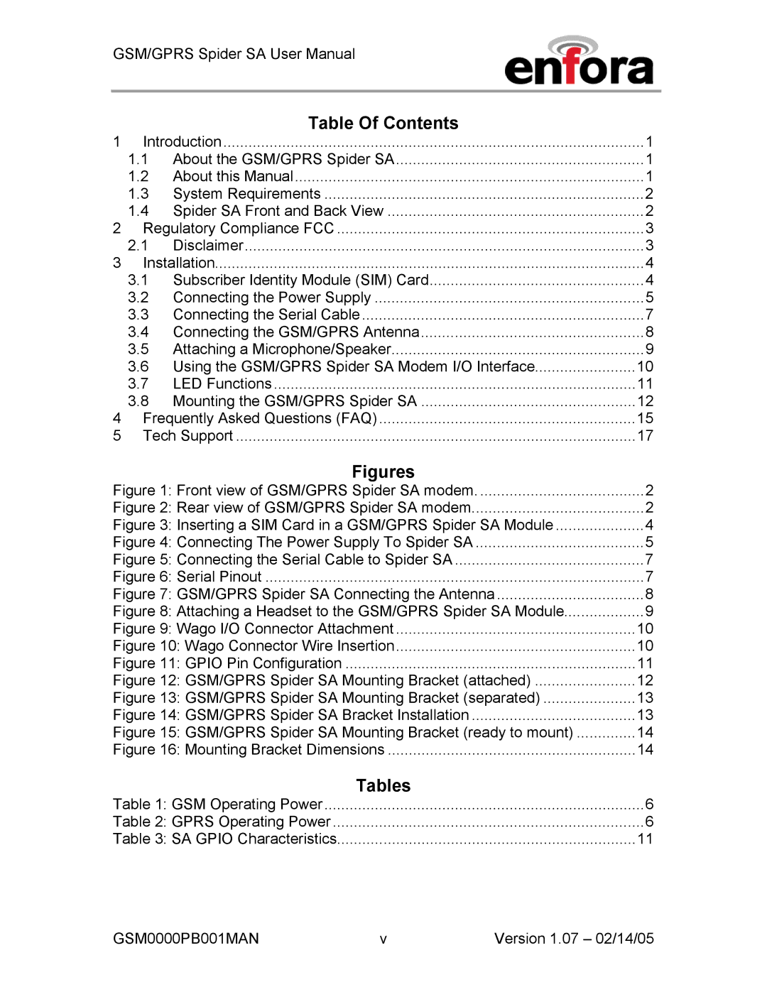 Enfora GPRS, GSM0000PB001MAN user manual Figures 