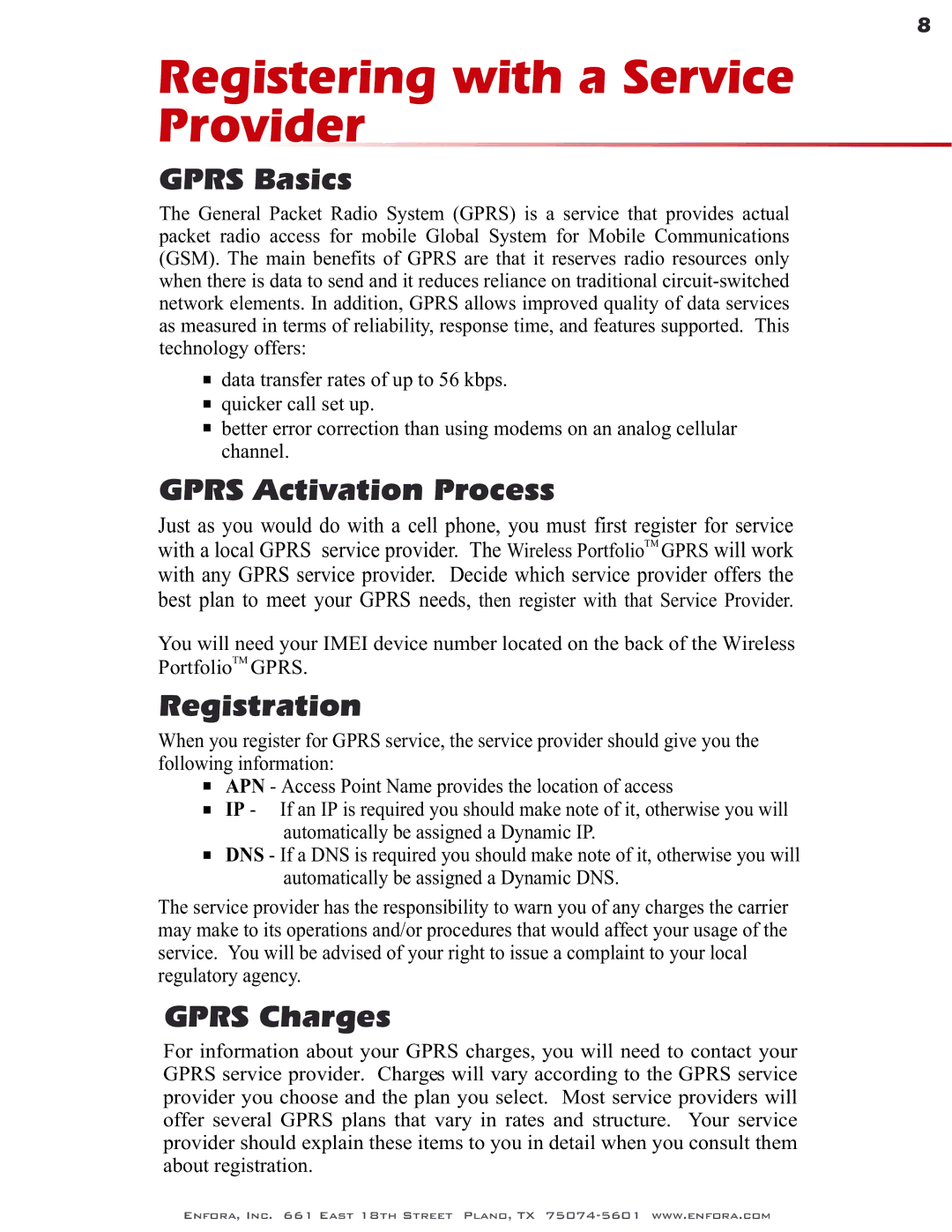 Enfora GSM0400 user manual Registering with a Service Provider, Gprs Basics 