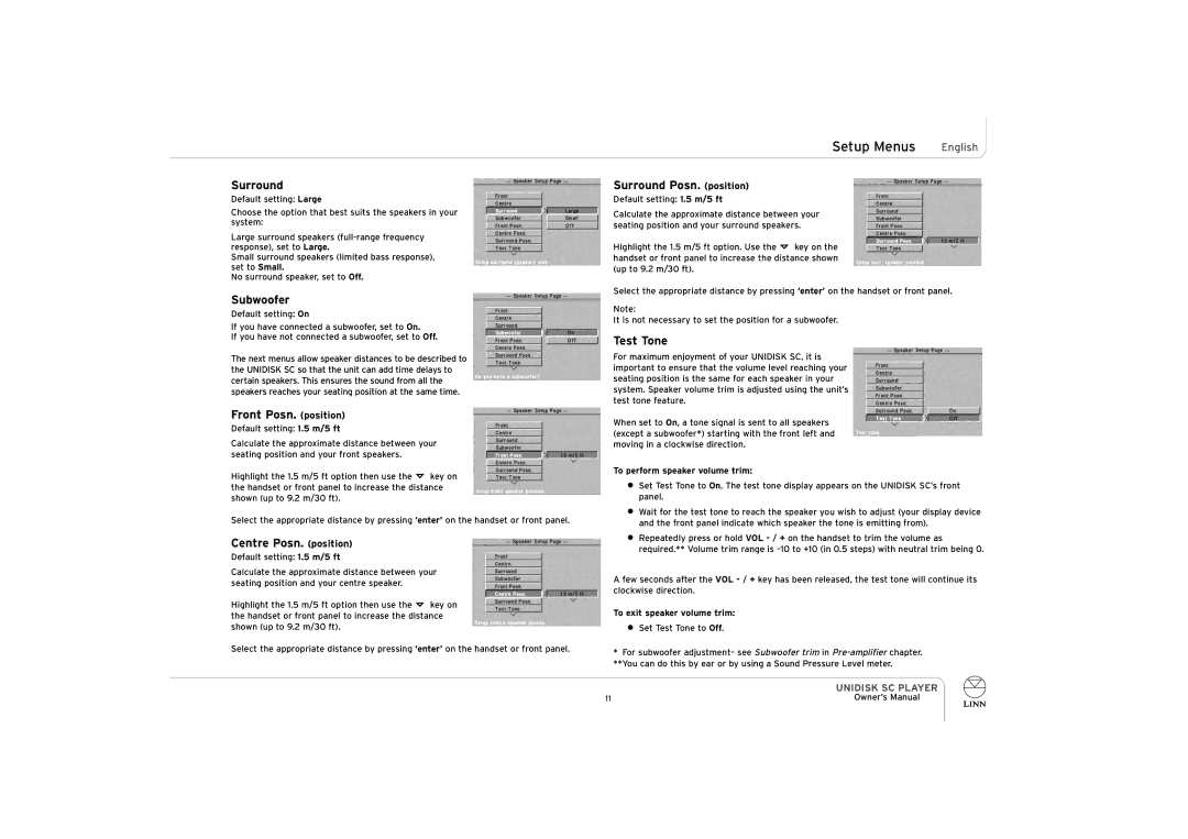 ENG Electric UNIDISK SC PLAYER Subwoofer, Front Posn. position, Centre Posn. position, Surround Posn. position 