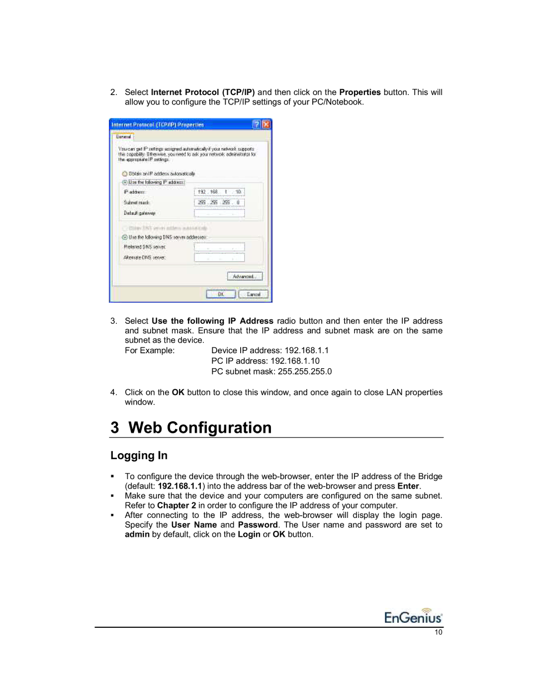 EnGenius Technologies 1.2 user manual Web Configuration, Logging 