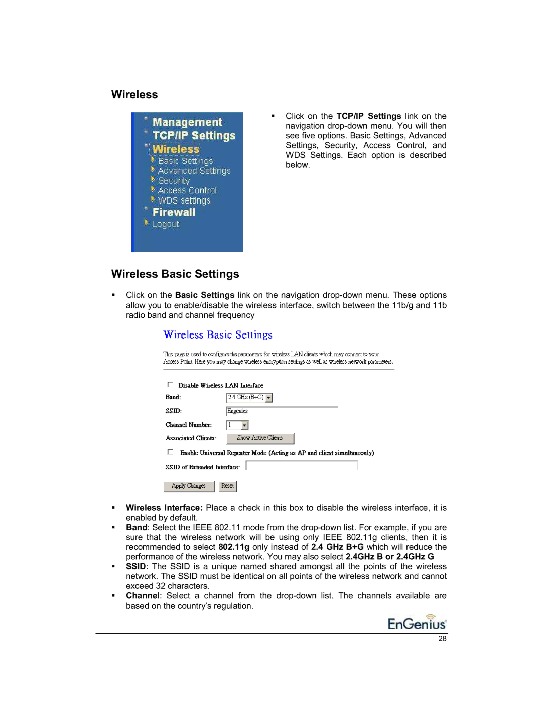 EnGenius Technologies 1.2 user manual Wireless Basic Settings 