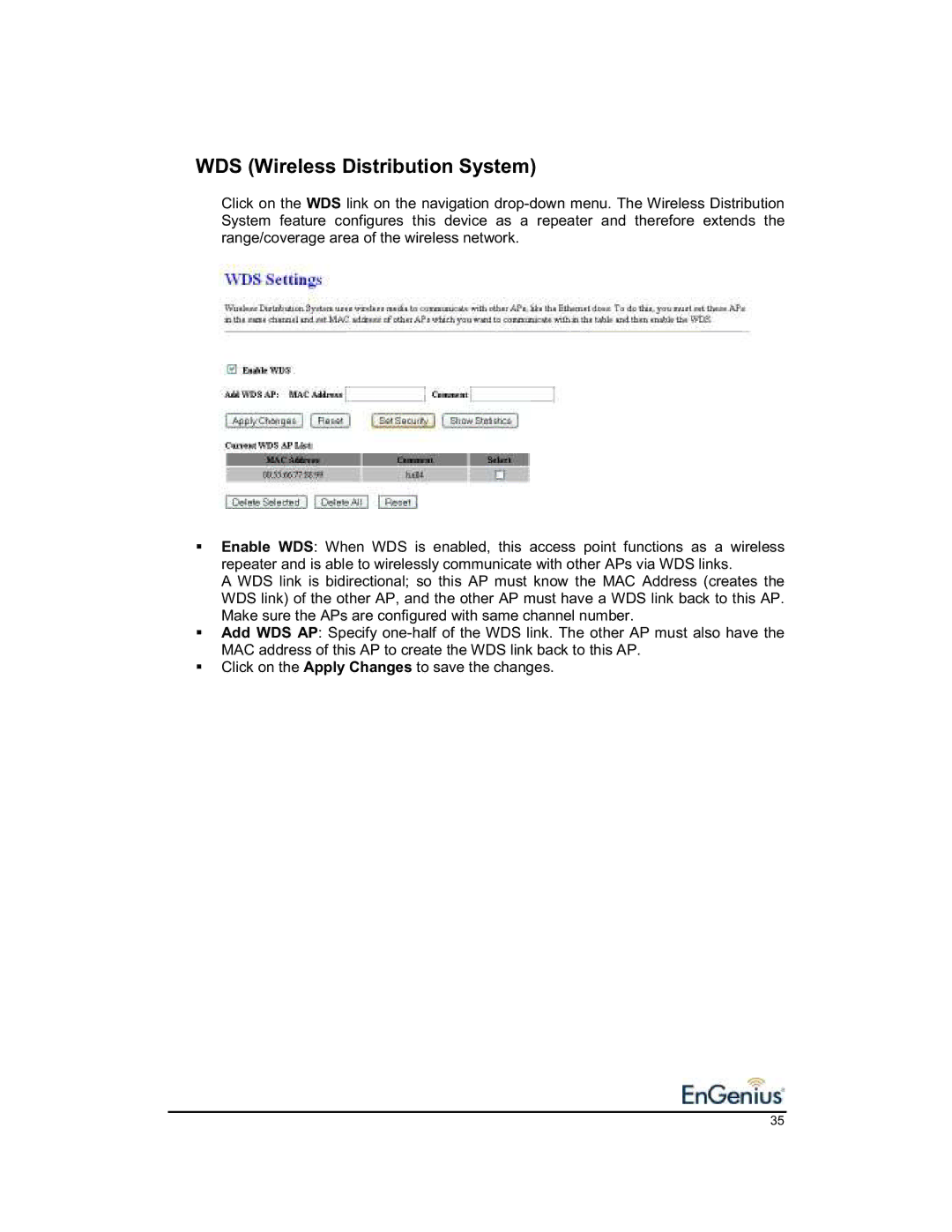 EnGenius Technologies 1.2 user manual WDS Wireless Distribution System 