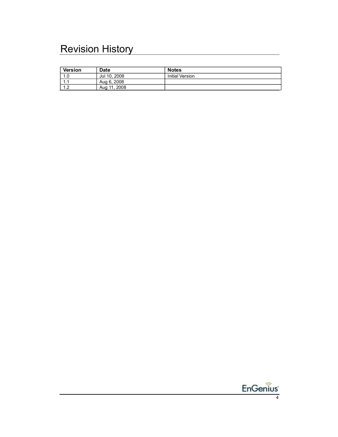EnGenius Technologies 1.2 user manual Revision History 