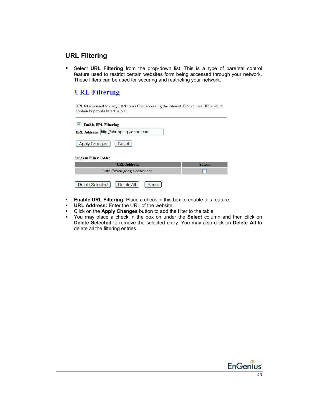 EnGenius Technologies 1.2 user manual URL Filtering 