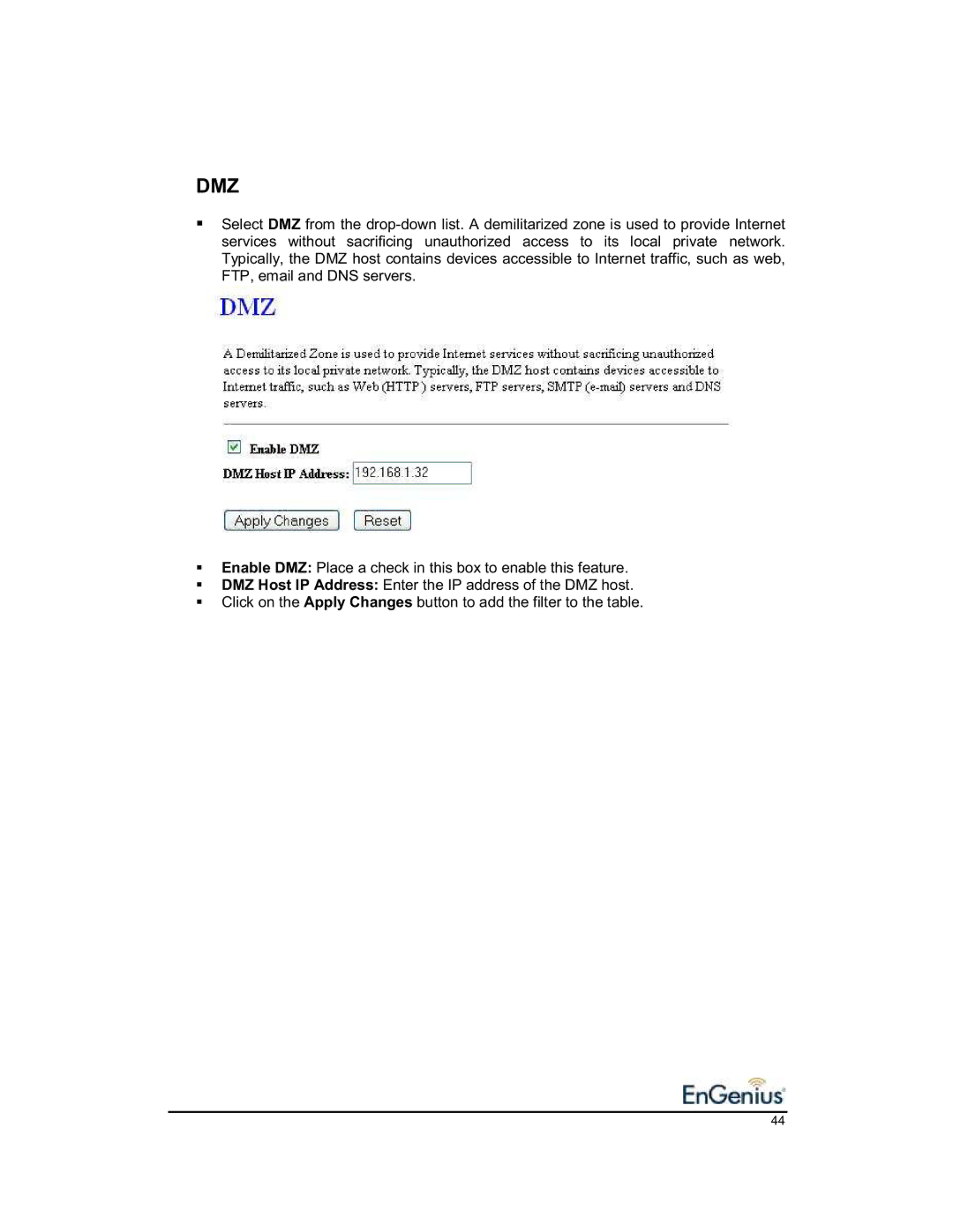 EnGenius Technologies 1.2 user manual Dmz 