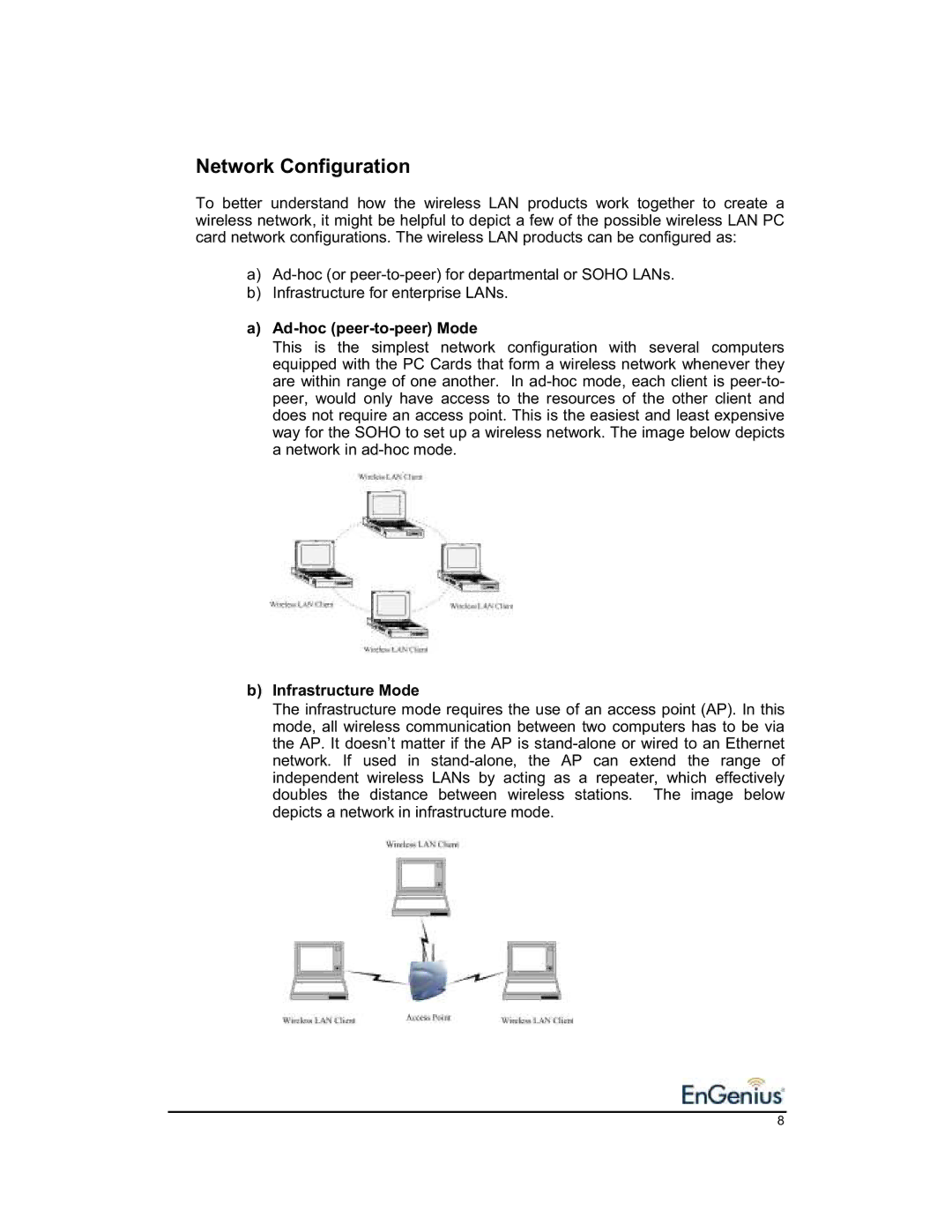 EnGenius Technologies 1.2 user manual Network Configuration, Ad-hoc peer-to-peer Mode 