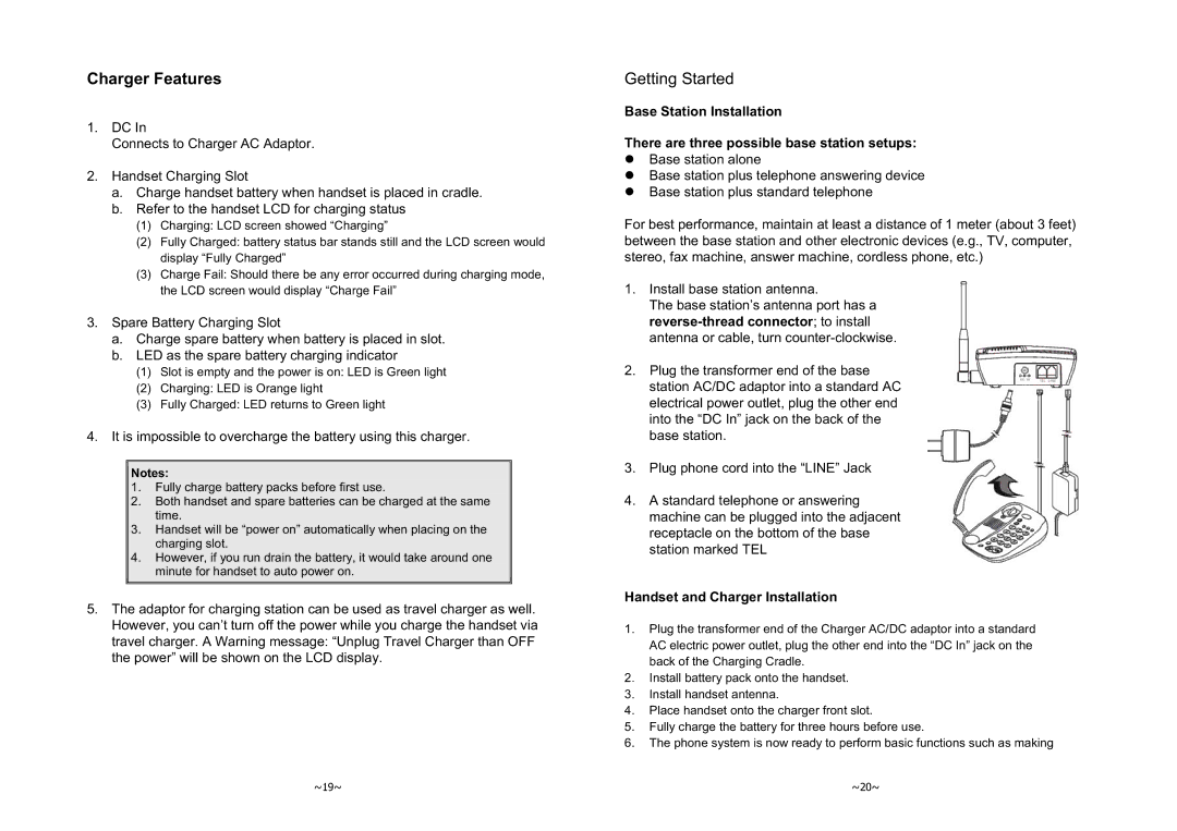 EnGenius Technologies 1X instruction manual Charger Features, Handset and Charger Installation 