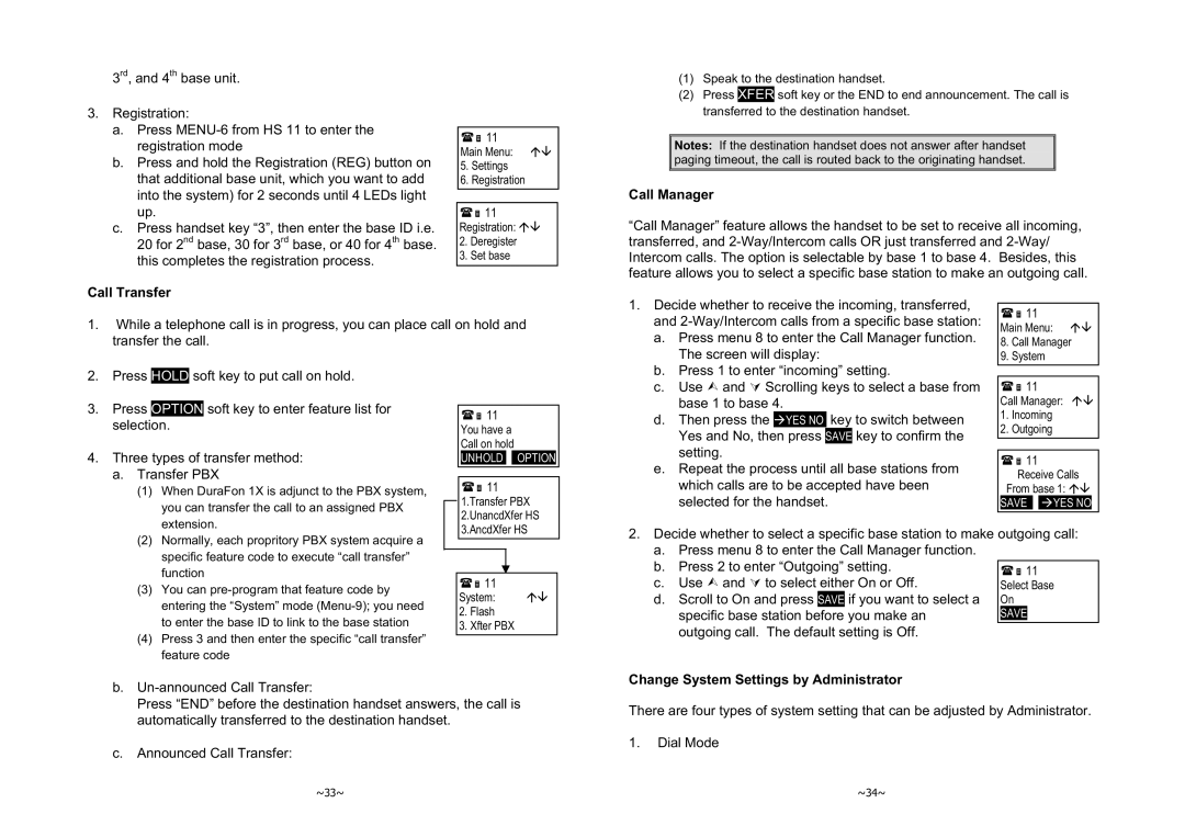 EnGenius Technologies 1X instruction manual Call Transfer, Call Manager, Change System Settings by Administrator 