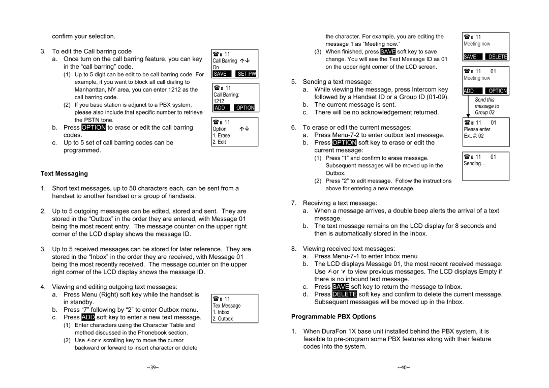 EnGenius Technologies 1X instruction manual Text Messaging, Programmable PBX Options 