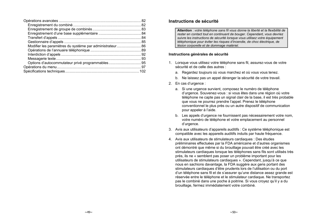 EnGenius Technologies 1X instruction manual Instructions de sécurité, 102, Instructions générales de sécurité 