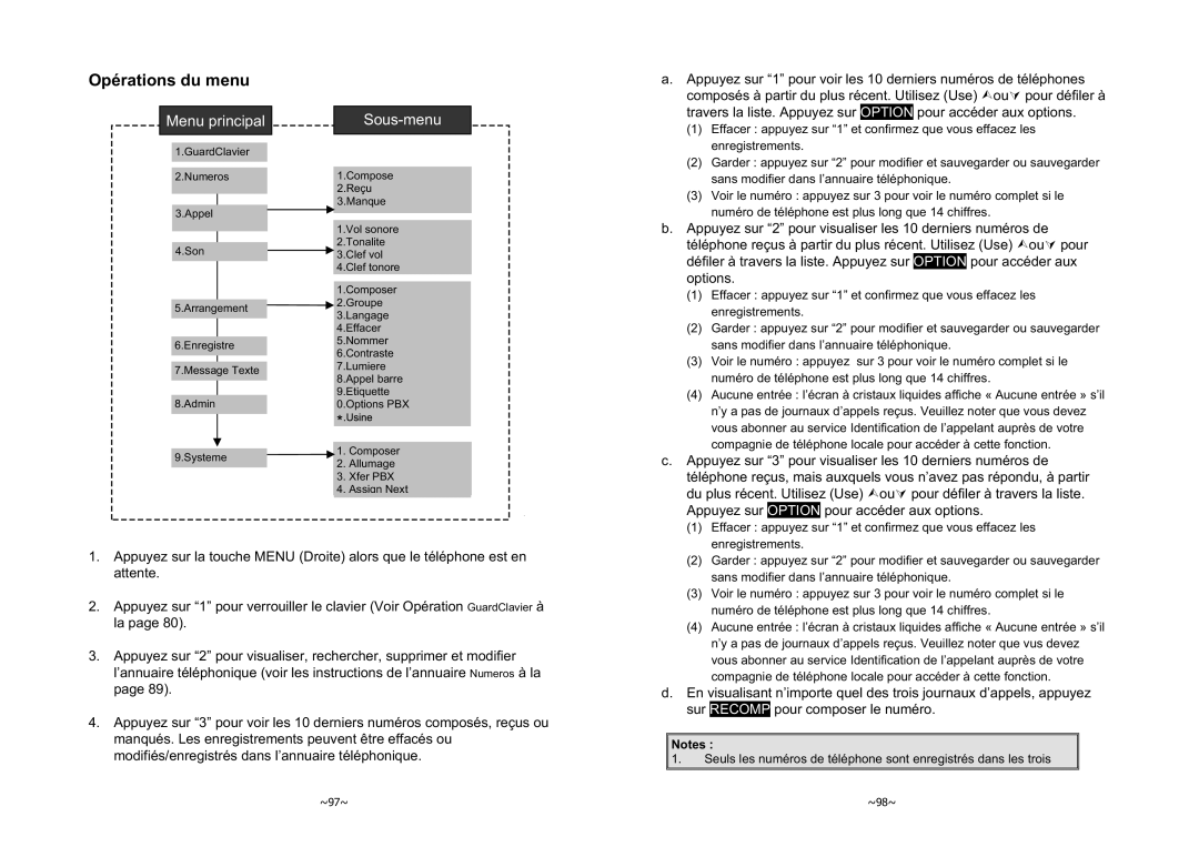 EnGenius Technologies 1X instruction manual Opérations du menu 