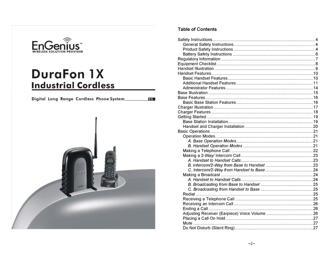 EnGenius Technologies DURAFON-1X manual Table of Contents 