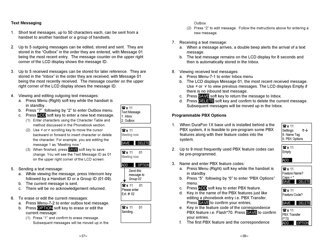 EnGenius Technologies DURAFON-1X manual Text Messaging, Programmable PBX Options 