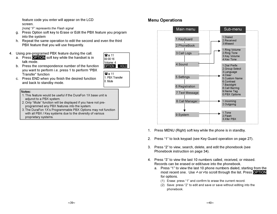 EnGenius Technologies DURAFON-1X manual Menu Operations 